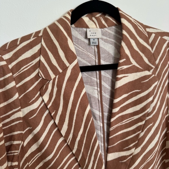 Linen Blend Blazer Shorts Suit Set Brown Zebra Natural Comfort Size M - Picture 2 of 11